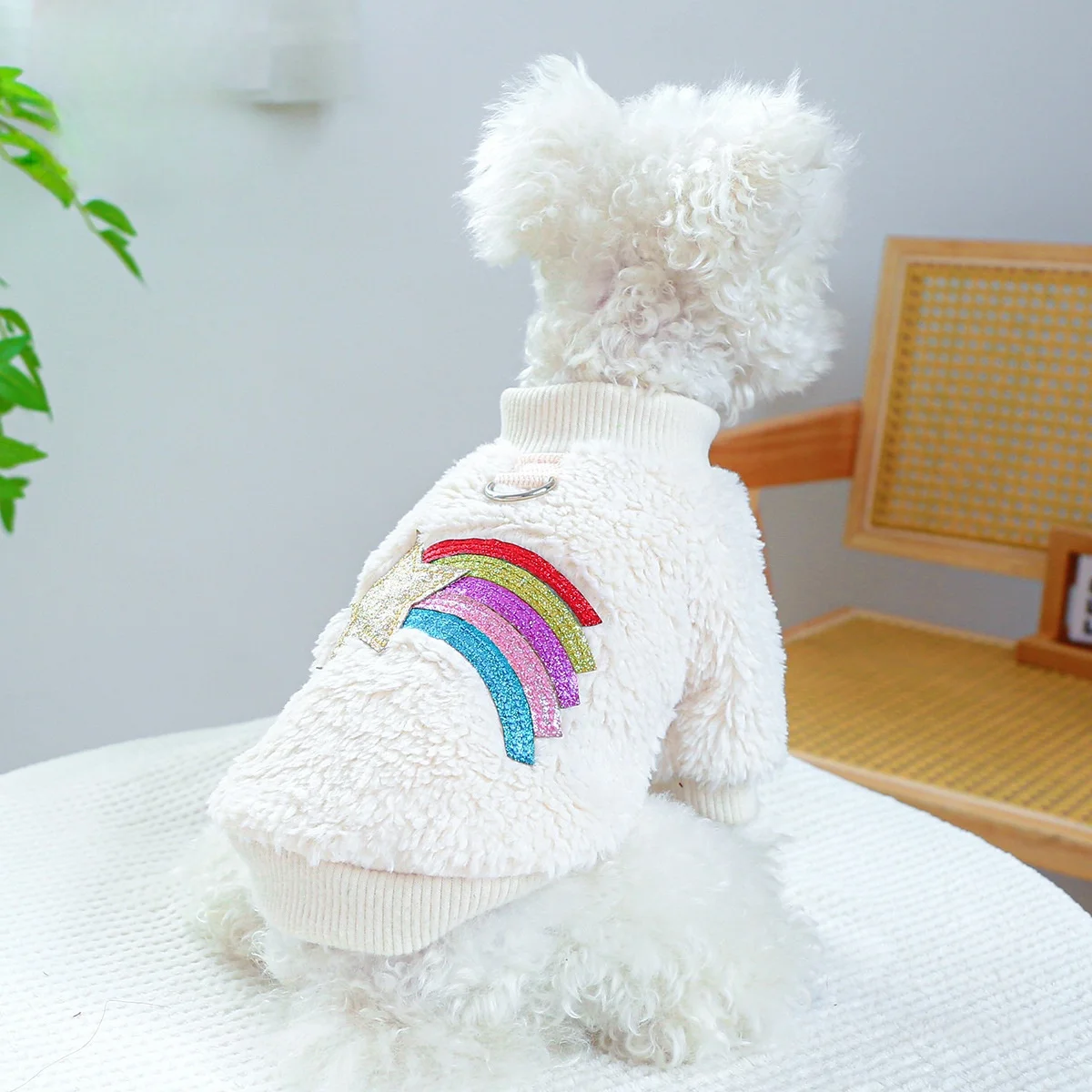 

Small Dog Clothes Cat Clothes Add Velvet To Keep Warm And Comfortable Rainbow Star Hoodie Autumn And Winter Dog Hoodie