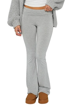 Women s Spring Summer Bell Bottom Pants High Waisted Stretch ming Solid Color Flared Pants 3