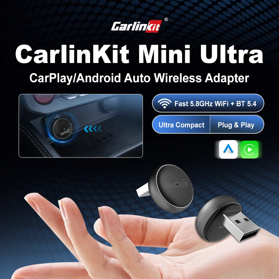 Adattatore CarlinKit Mini Wireless CarPlay 2025 – USB C/A, WiFi 5GHz, Compatibile Con Auto A CarPlay Cablato, Non Per BMW, Plug-and-play