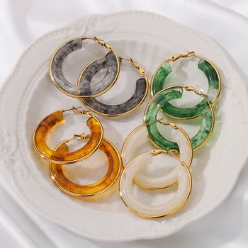 Bohemian Acrylic Big Hoop Earrings for Women Stainless Steel Gold Color Earrings 2024 Trend New In Wedding Jewelry Party Gift