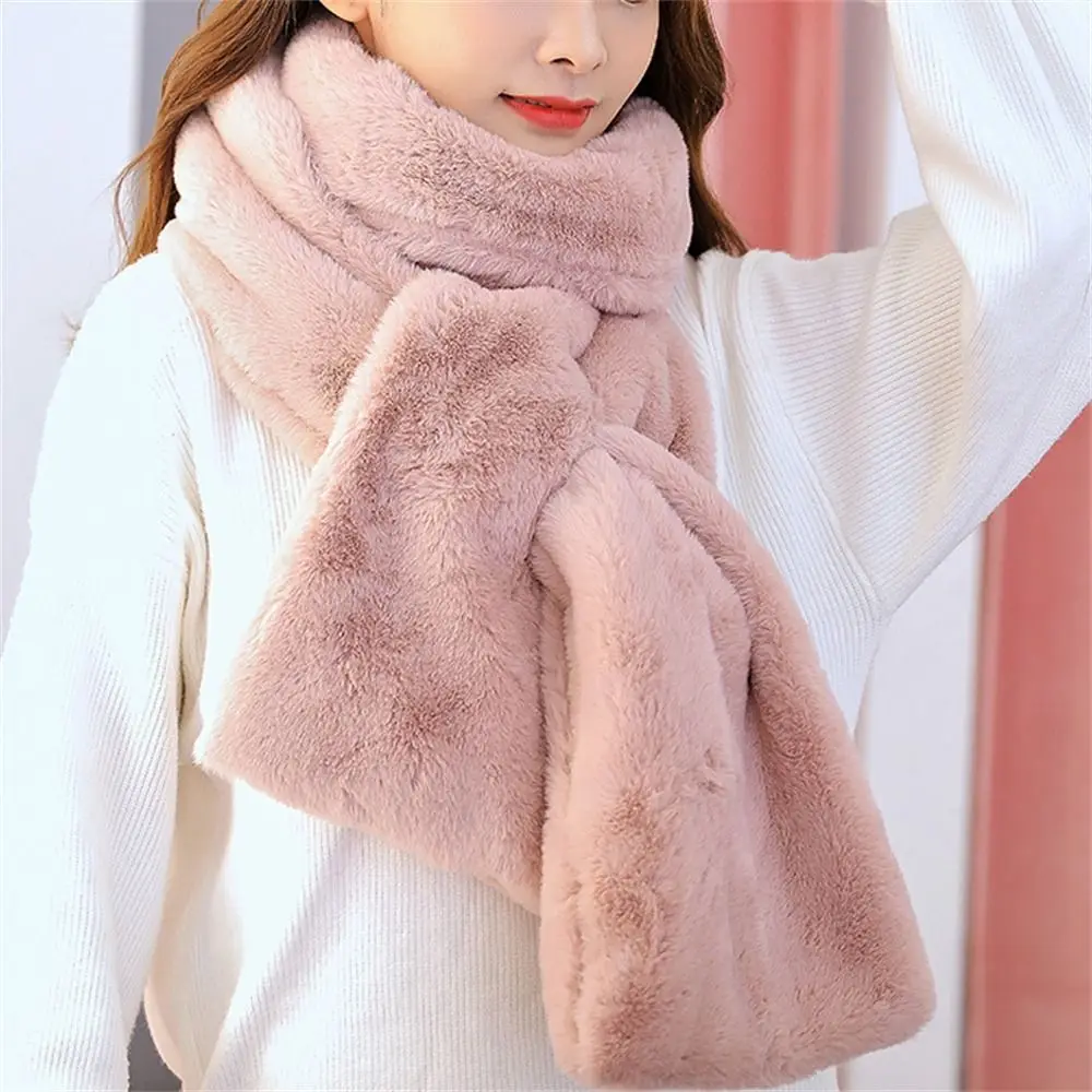 Warm Faux Fur Winter Scarf Soft Plush Shawl for Women