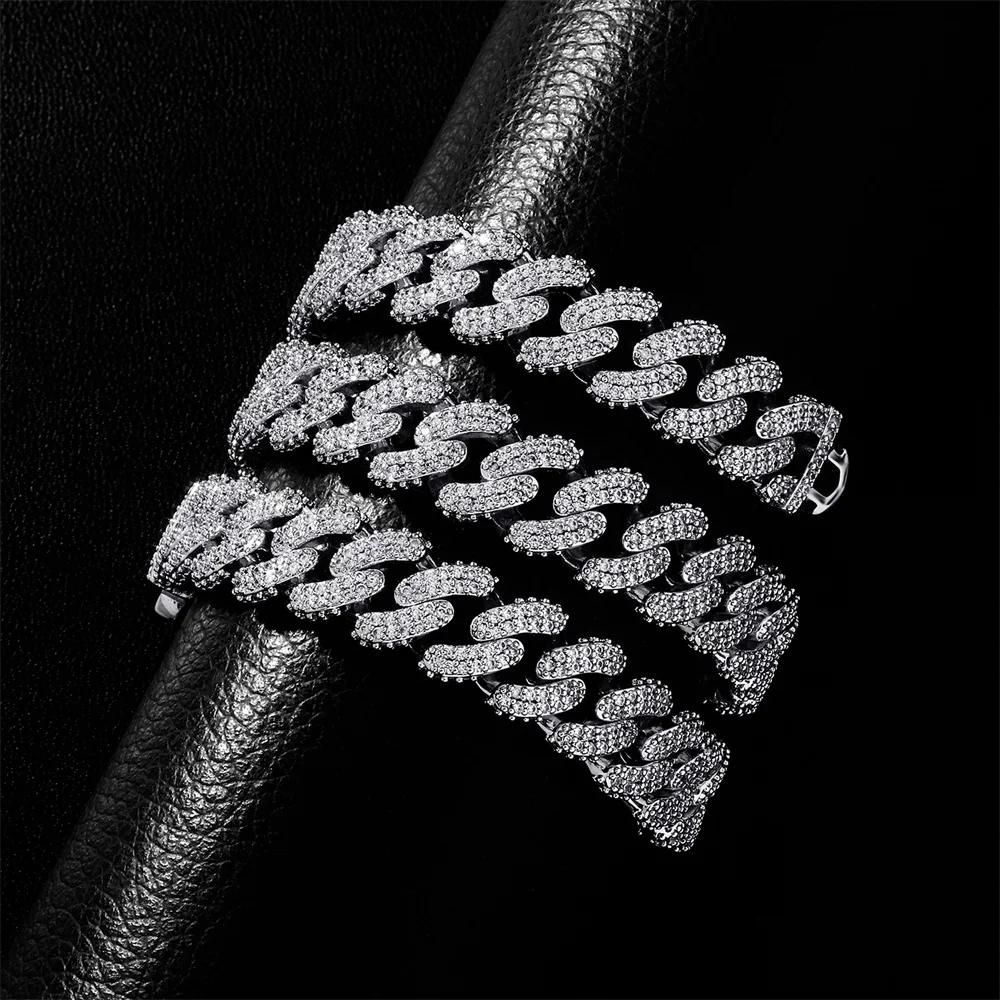 13mm 아이스드마이너 버블 쿠반 체인 아이스드 아웃 링크 체인 목걸이 남녀공용 황동 블링 지르콘 힙합 주얼리 무료배송