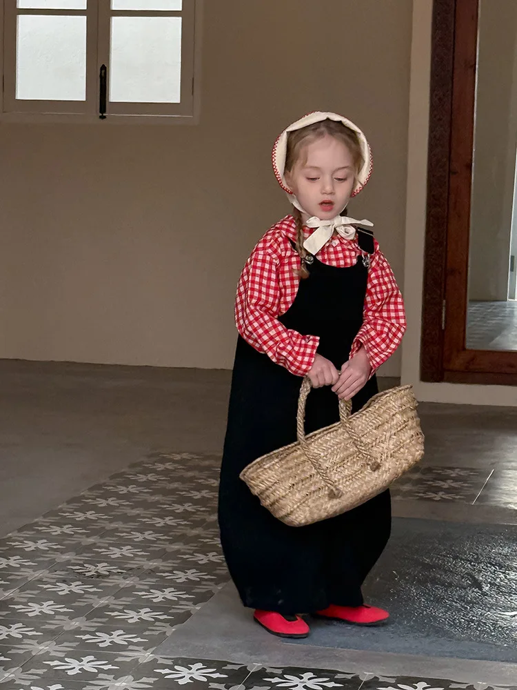 2025 Spring New Children Loose Overalls Cotton Boys Fashion Casual Pants Baby Girls Versatile Strap Trousers Kids Clothes