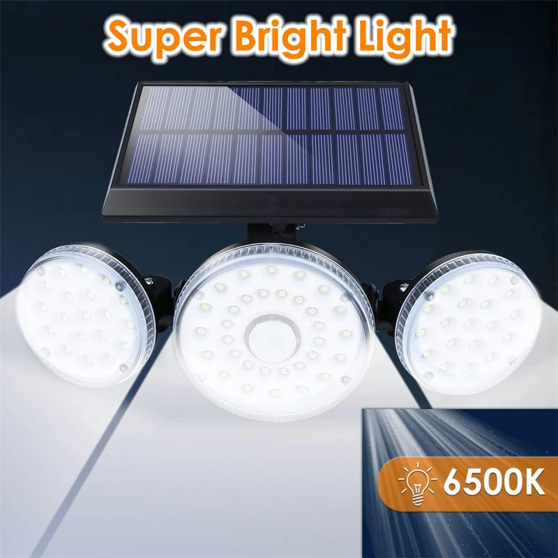 Solar Lights Outdoor 70LED with Motion Sensor 3 Adjustable Heads Light Waterproof Solar Wall Flood Lamp for Garden Garage Patio 74 led solar outdoormotion sensor lights 3 heads adjustable ip65 waterproof solar flood light for porch yard garage pathway