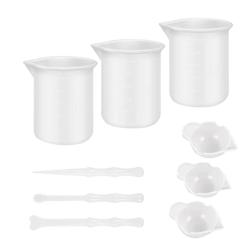 

Silicone Tool Set , 3PCS 100Ml Epoxy Resin Mixing Cups With Silicone Mat,3PCS Silicone Stir Stick, 3Pcs Epoxy Resin Cups