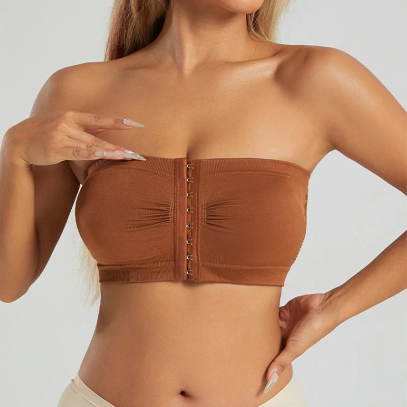 Sexy Front Button Strapless Bras Women No Underwire Seamless Bralettes Wireless Bra Soft Support Plus Size Tube Top