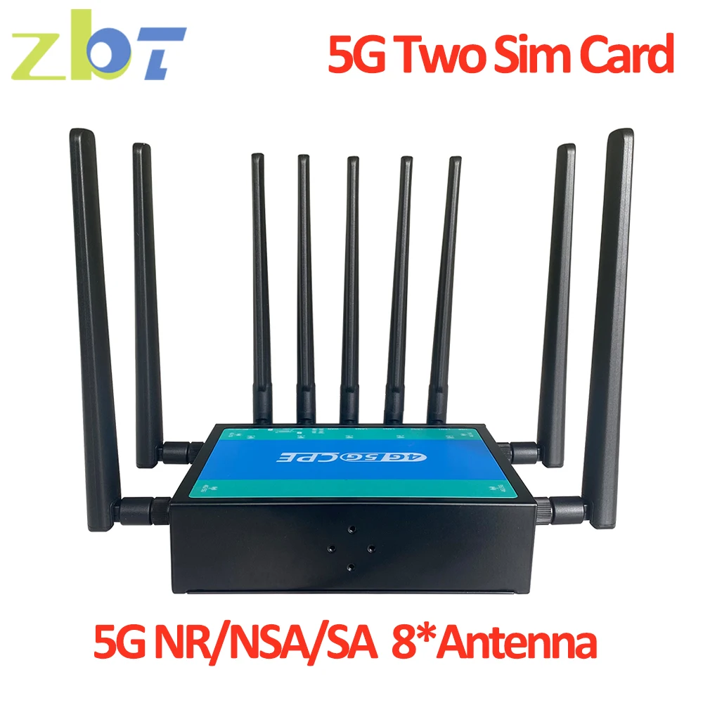 Zbt Two Sim 5G Router Wifi6 3000Mbps Sim Card Gigabit Lan 2.4Ghz 5Ghz 8 Antenna 5G Nsa + Sa 4 × 4 Mimo Home Hotspot Router Wifi