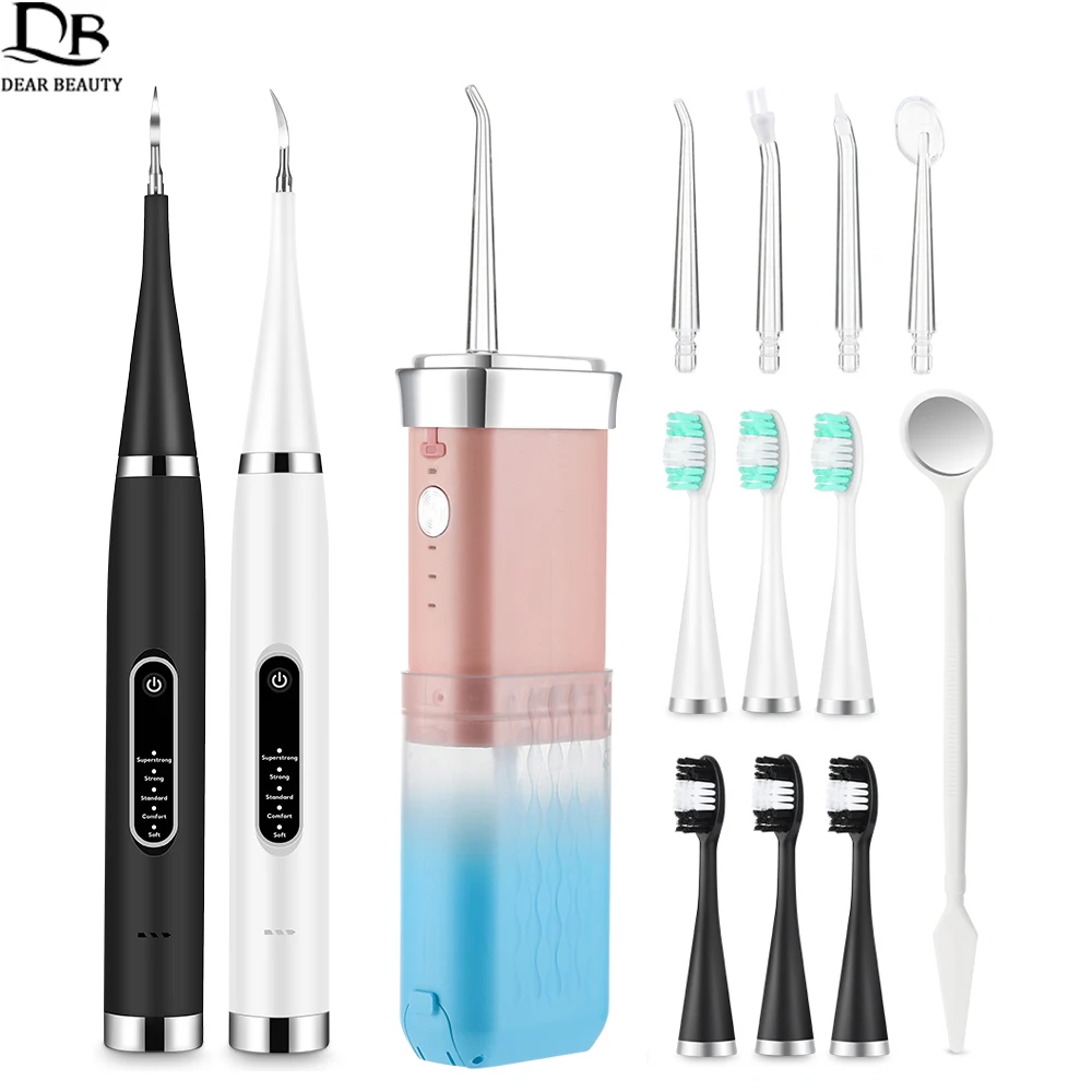 Electric Dental Scaler Toothbrush And Portable Oral Irrigator Water Flosser Stain Tartar Calculus Remover Tooth Cleaner Set