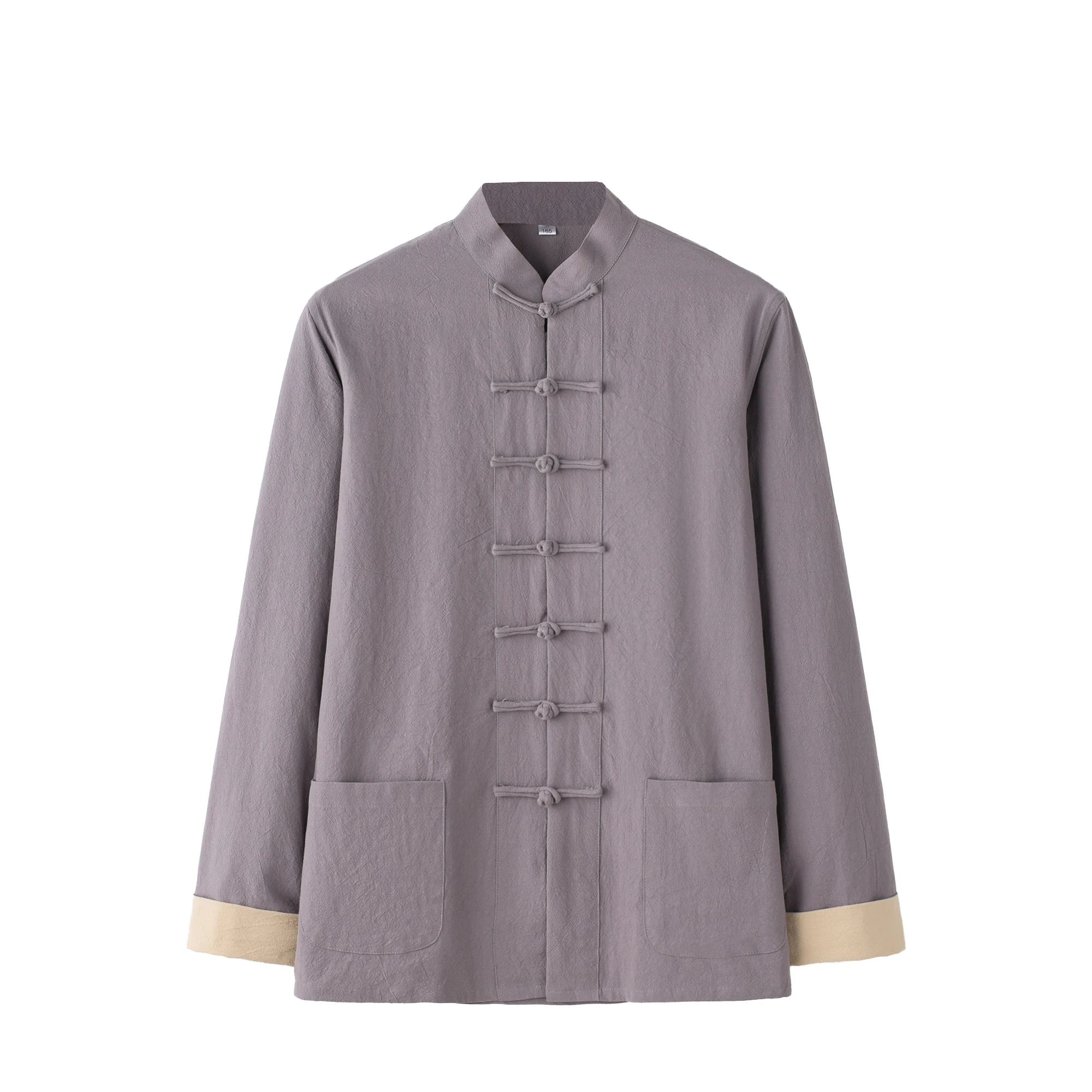 Men Chinese Style Shirt Cotton Comfy Loose Long Sleeve Button Up Kung Fu Pockets Traditional Tang Suit Tai Chi