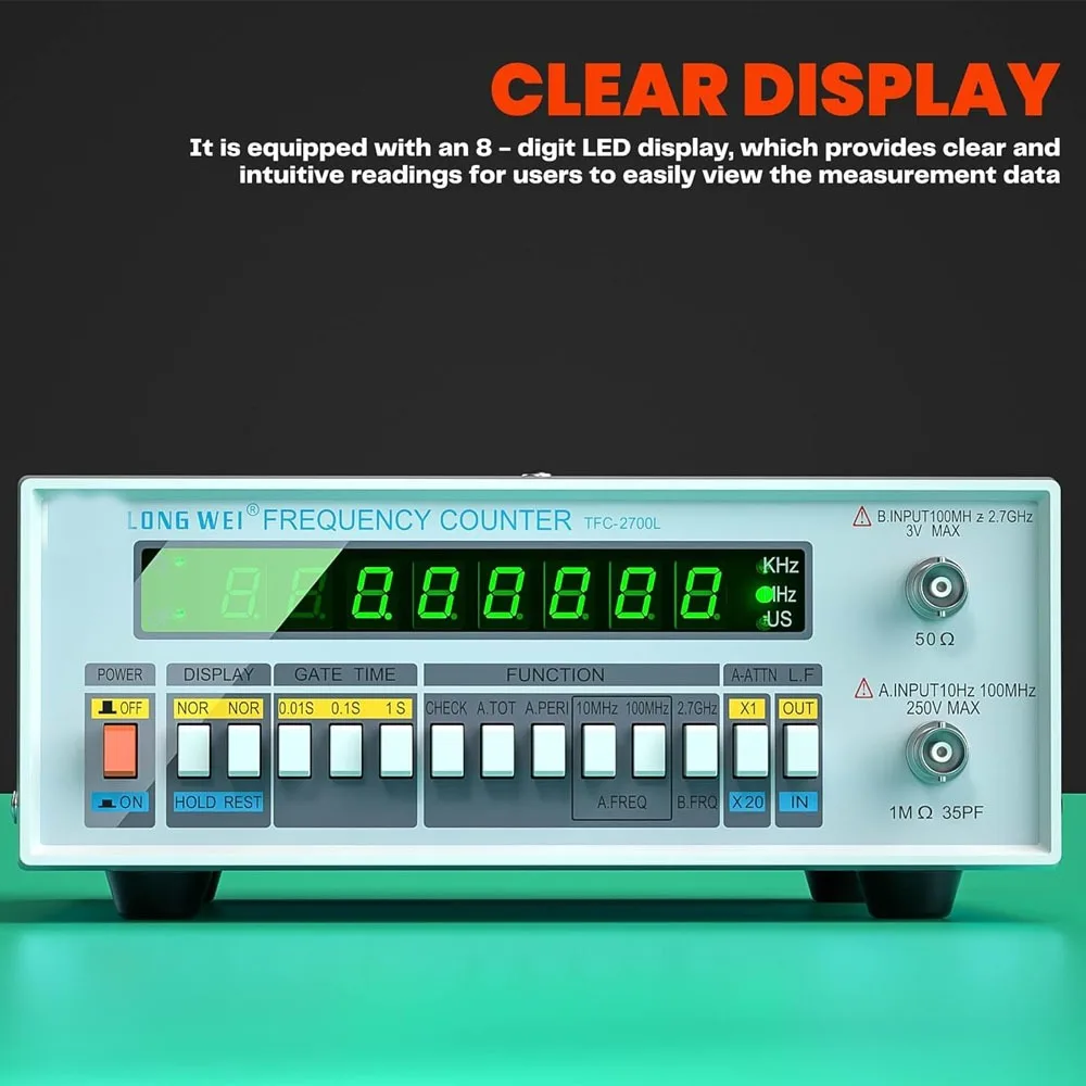 Contatore di frequenza ad alta precisione 10HZ-2.7GHZ con display LCD per test di segnale RF/AC/DC, laboratorio e riparazione elettronica TFC2700L - immagine 3