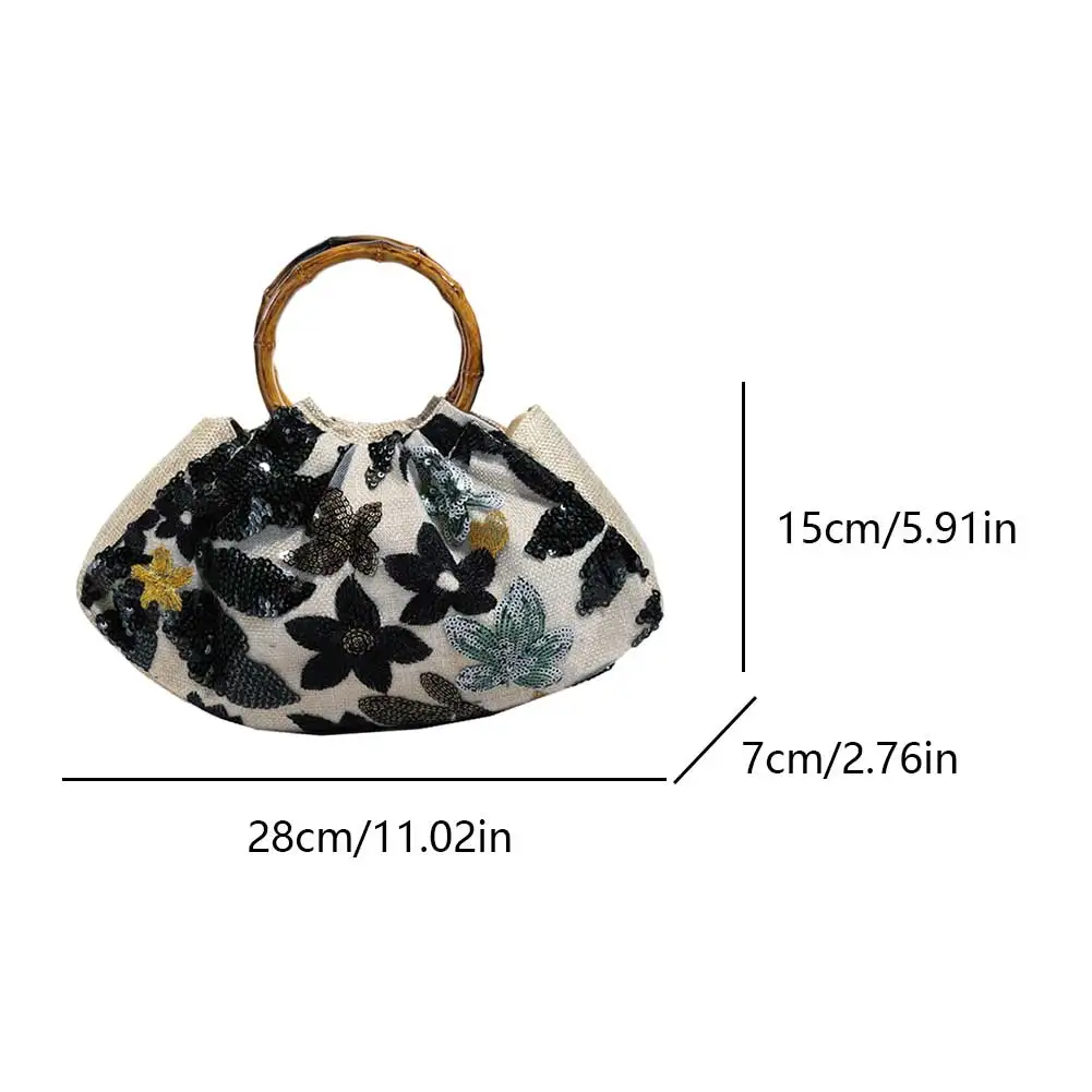 Floral Sequin Metal Top Handle Bag for Women Girls Pleated Clutch Purses Evening Clutch Bag Wedding Guest Dress Party Clutches