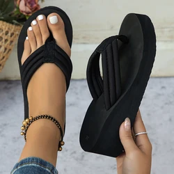Women's Fashion Platform Wedge Flip Flops - Lightweight Summer Beach Slides with Thick Non - Slip Soles - 38 (Black)