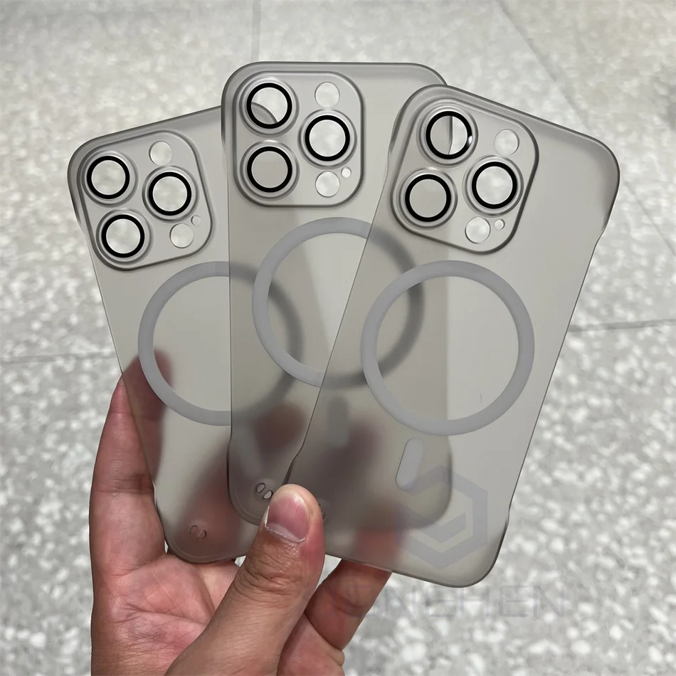 Ultra-Thin Magnetic Frameless Matte Clear Case with Translucent Frosted Lens Cover