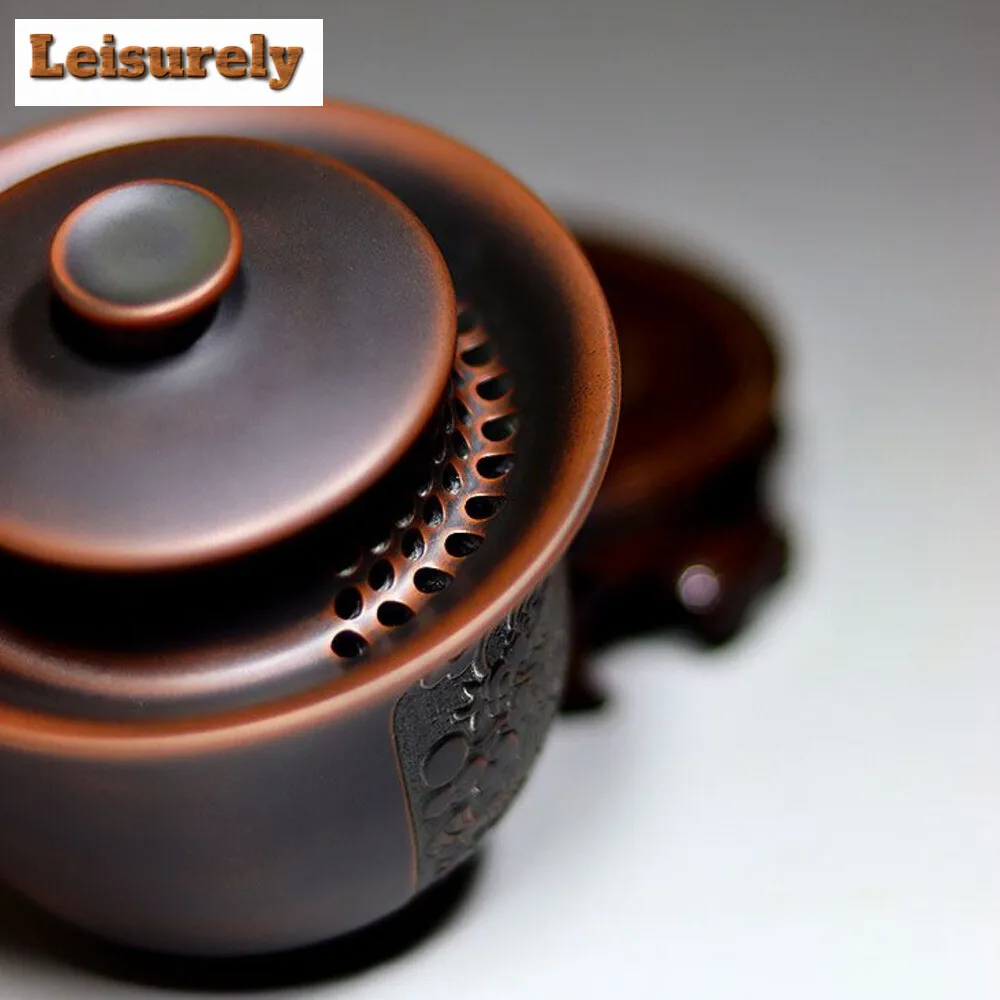 200ml Handmade Qinzhou Nixing Pottery Tea Tureen Dragon and Phoenix Hand Grab Pot High End Tea Lid Set Gaiwan Teaset Collection