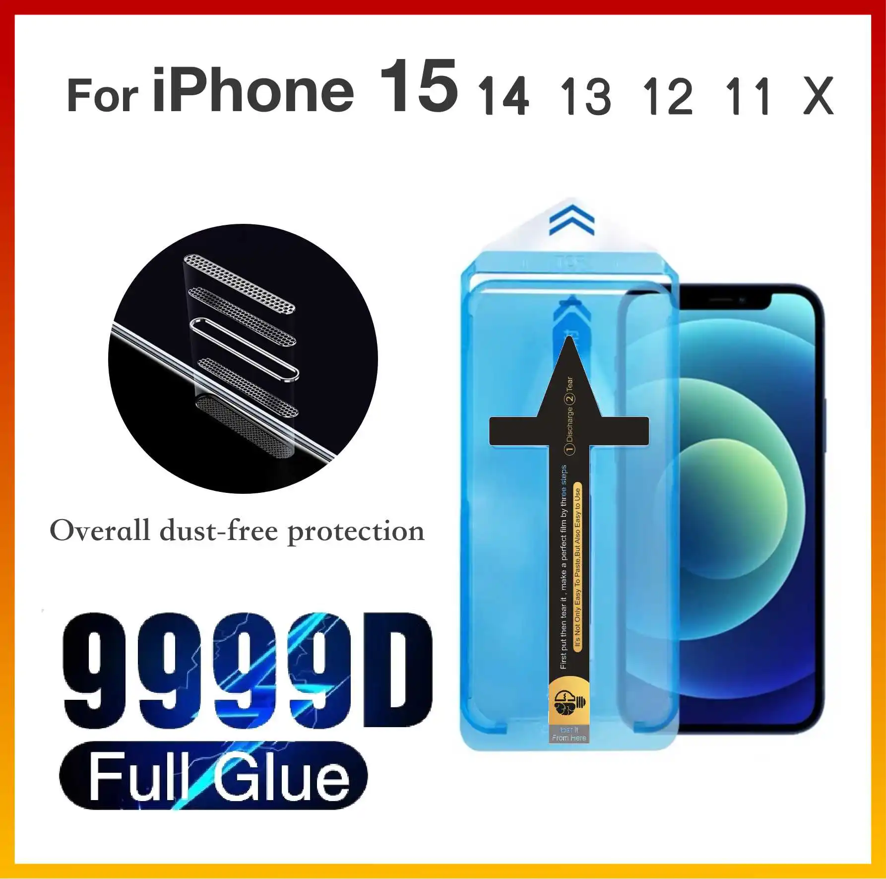 

iPhone 15 PLUS 14 Pro Max 13 12 11 Dust-Free Mobile Film Screen Protector Tempering Glass With Install Kit Remove Explosion