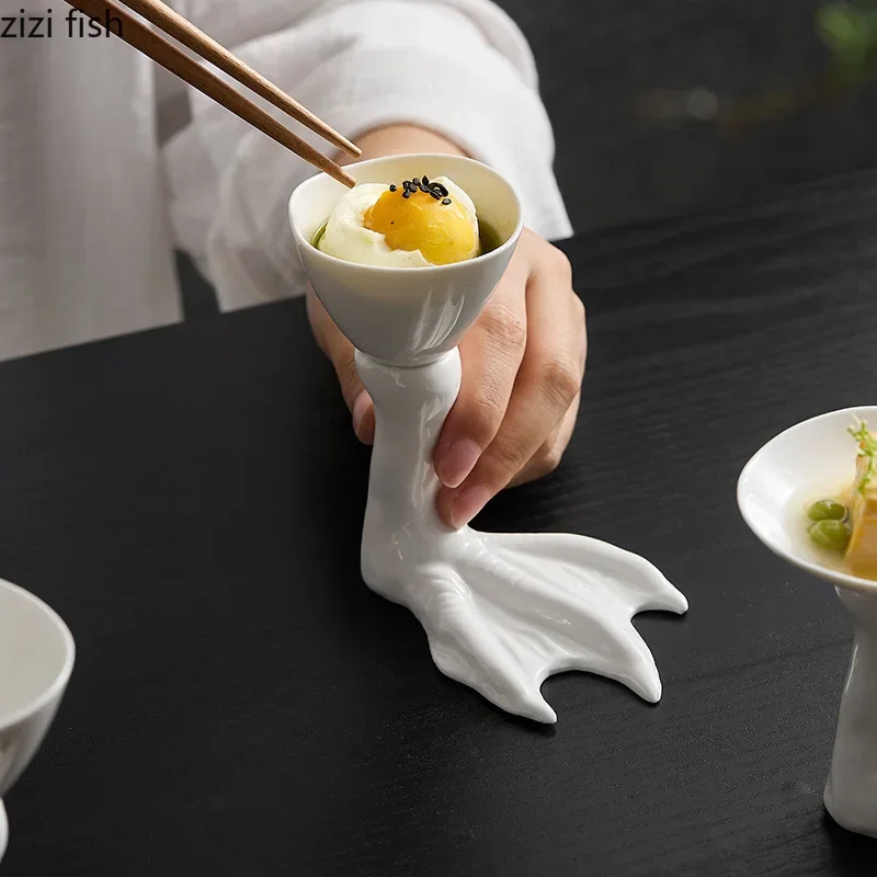 Creative High Foot Ceramic Goose Feet Dim Sum Plate Restaurant Dessert Sushi Molecular Cuisine Tableware