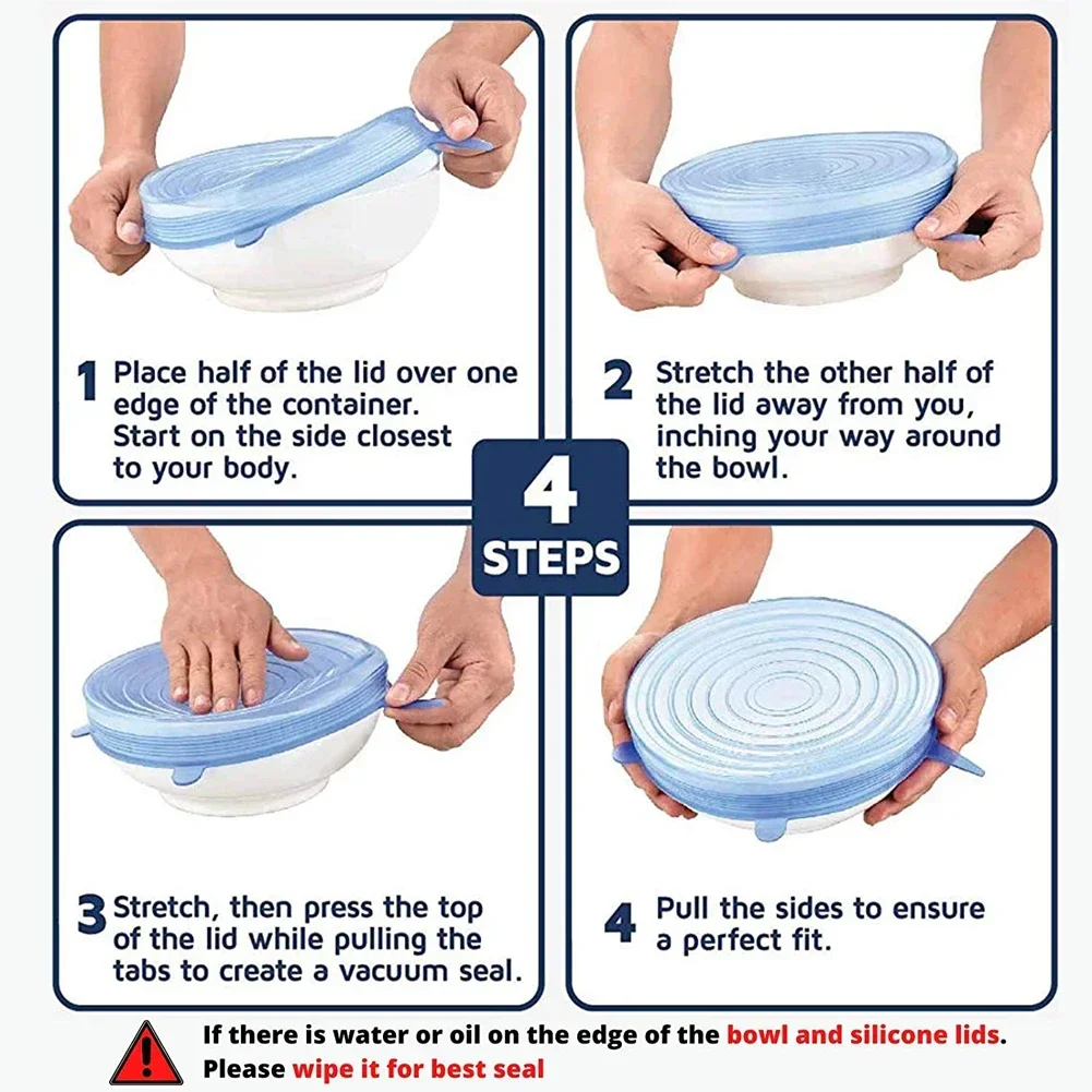 6pcs For Kitchen Accessory Adjustable Elastic Silicone Caps Cover Food Universal Kitchen Storage Organization Utensils Microwave