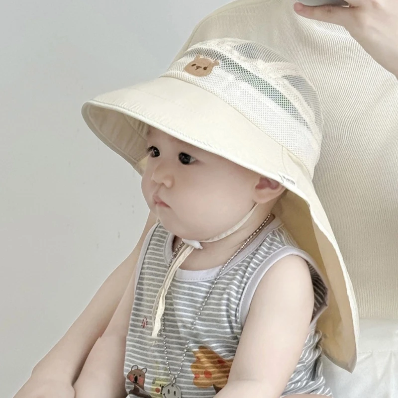 Baby Mesh Bucket Hat Fisherman Hat Soft Brim Panama For Kids Unisex Neck Flap Fishing Outdoor Activity Sun,sun hats,fisherman hat,sunscreen hats,bucket hats,sun hat