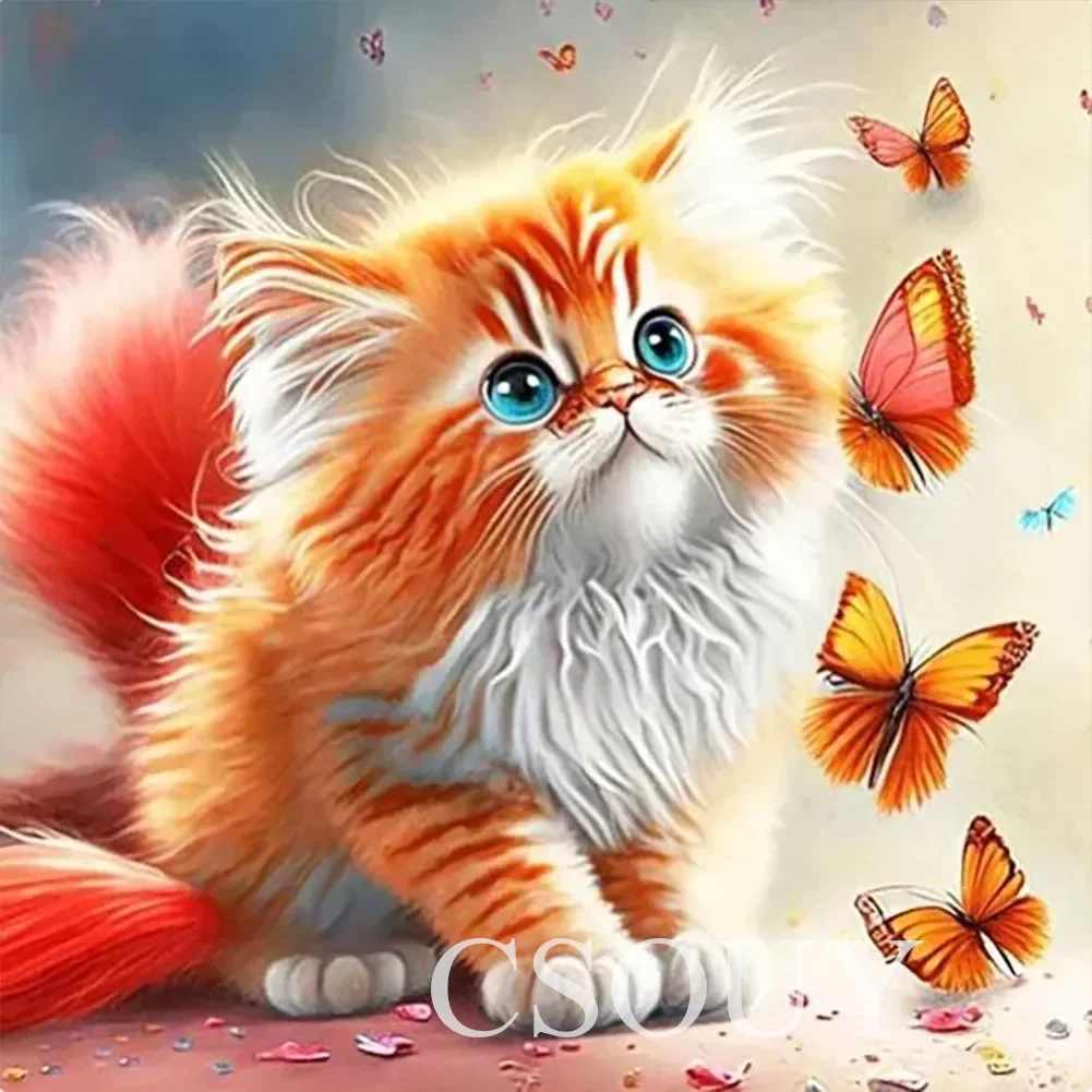 

Crystal Full Square AB Diy Diamond Painting Cross Stitch Cat Butterfly Mosaic Drill Embroider Home Decor Needlwork Rhinestones