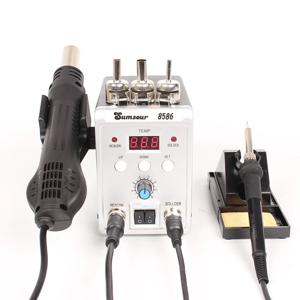 

New Solder Station 8586 2-in-1 Electric Soldering Irons Hot Air Heat Gun 760W SMD Rework Desoldering Welding Repair Tools Kit