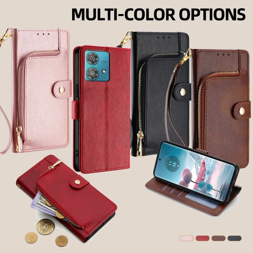 Zipper Flip Wallet Case For Vivo Y17S Y19 Y20i Y20S Y20T 2021 Y21S Y21A Y21T Y21E Y22S Y27S Y30G Y30i Y31 2021 Y31S Stander 4G 6