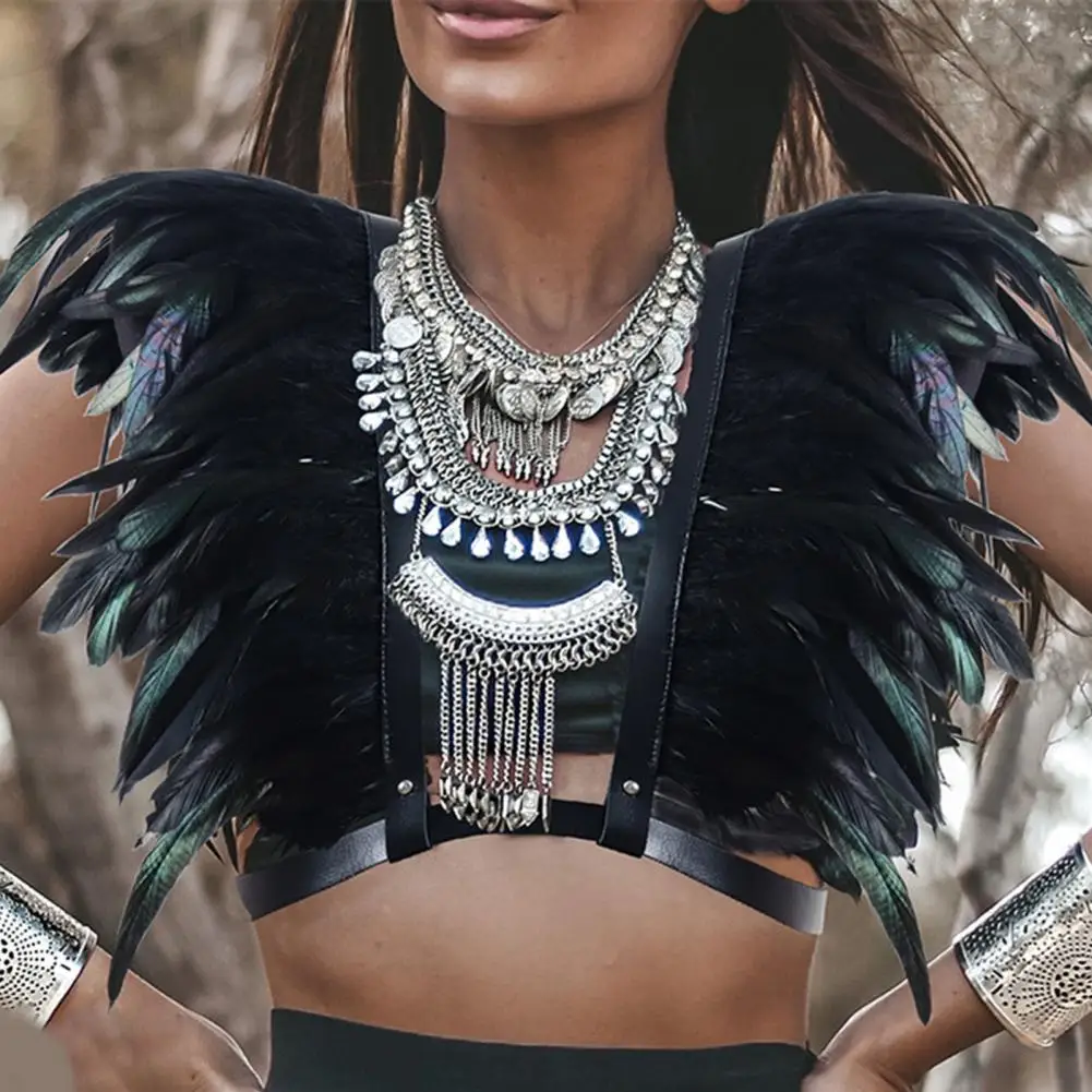 

Шаль из перьев в средневековом стиле, готический костюм в стиле панк из искусственной кожи, аксессуар для представлений, для косплея на Хэллоуин