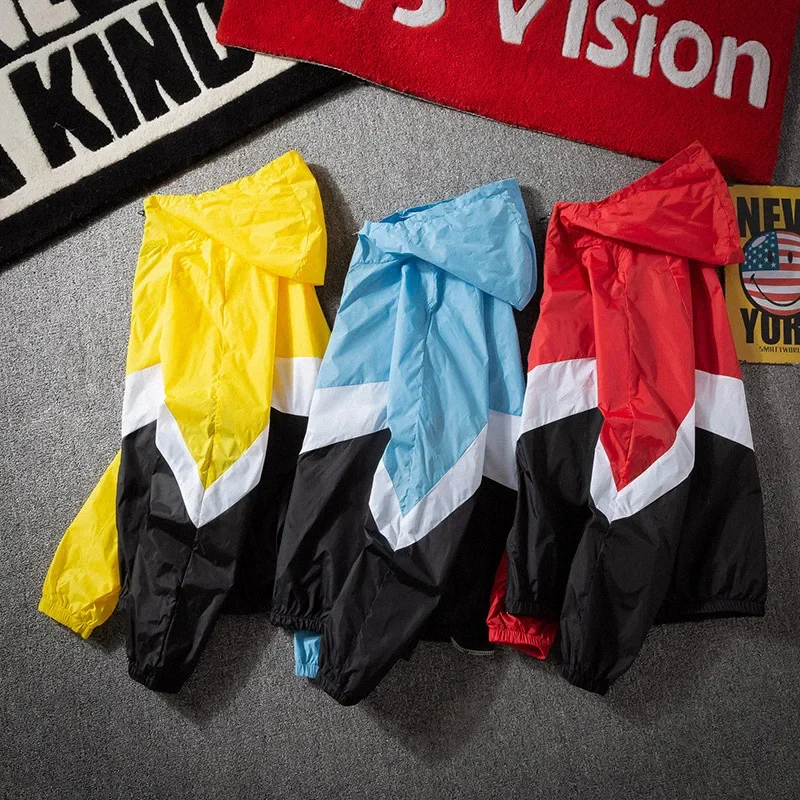 Breathable Hooded Ice Silk Sunscreen Jacket Men's Casual Lightweight Summer Fishing Sun Protection Clothes Color Block Outdoor Wear