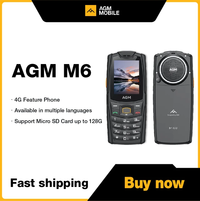AGM M6 4G Rugged Phone, EU Version IP68 IP69K MIL STD 810G Waterproof  Dustproof Shockproof, 2500mAh Battery, 2.4 Inch, Network: 4G, BT, FM, Torch  From Sunskyshop, $57.95