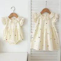 2025 New Summer Kids Princess Dresses Baby Girl Party Dress Flying Sleeve Cotton Embroidery Infant Baby Romper Sister Clothing