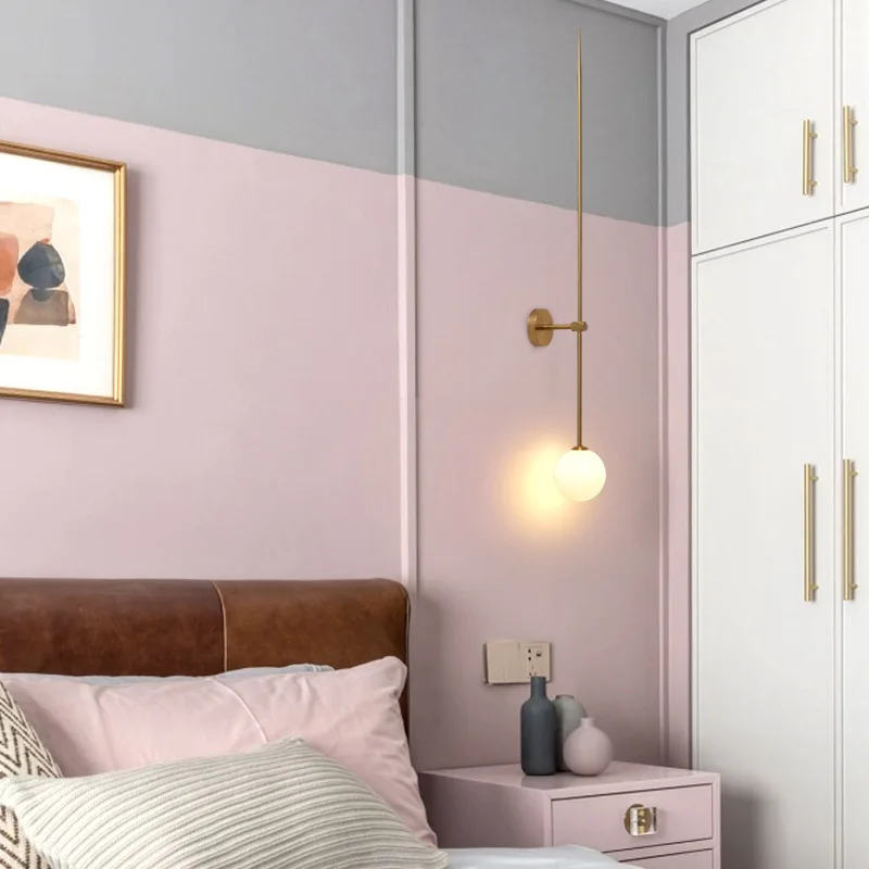 Post Modern Wall Light Fixtures Minimalist Sconces Long Metal Pipe Wall+lamps for Living Room Bathroom Light Led Glass Ball Deco 2
