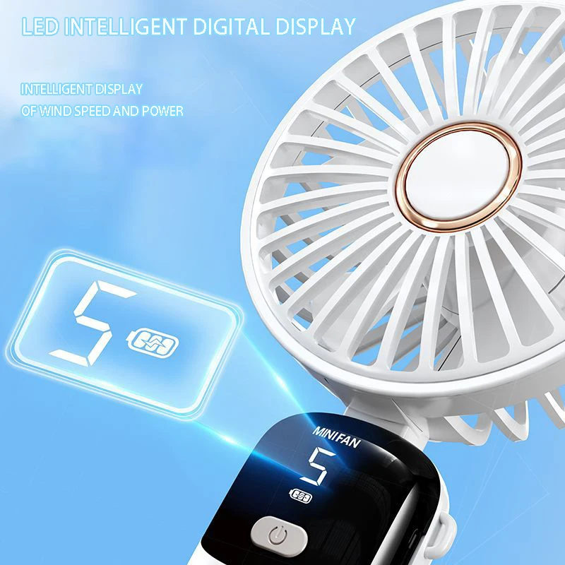 5 Speed USB Handheld Mini Fan Foldable Portable Fans Silent Small Fan Rechargeable Fan with Display Screen