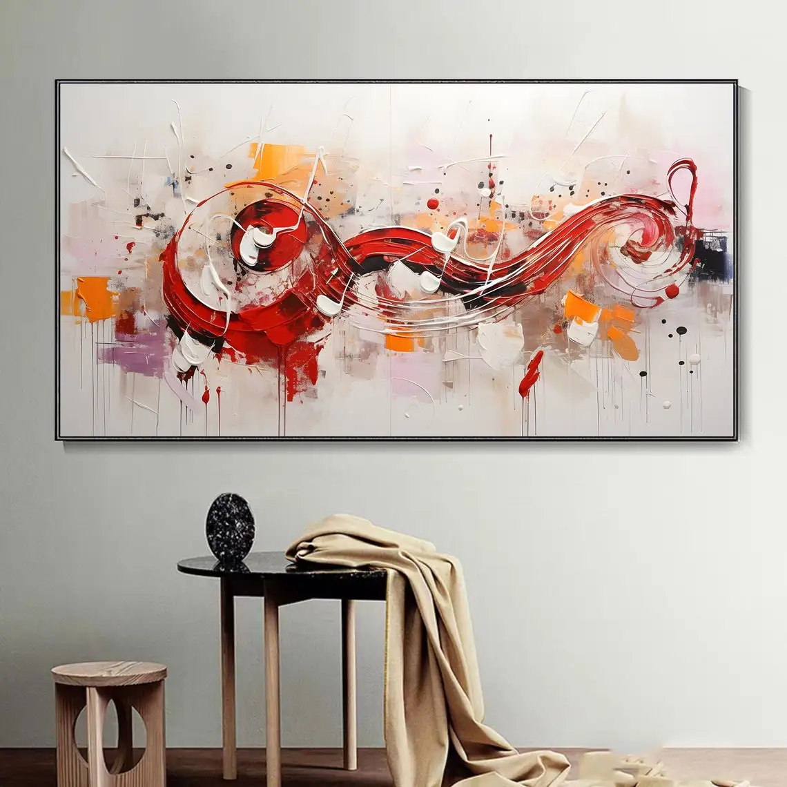 Abstract Music Notes Hand Oil Painting Creative Fantasy Art Mural Music Score Pentatonic Texture Painting Personalize Home Decor
