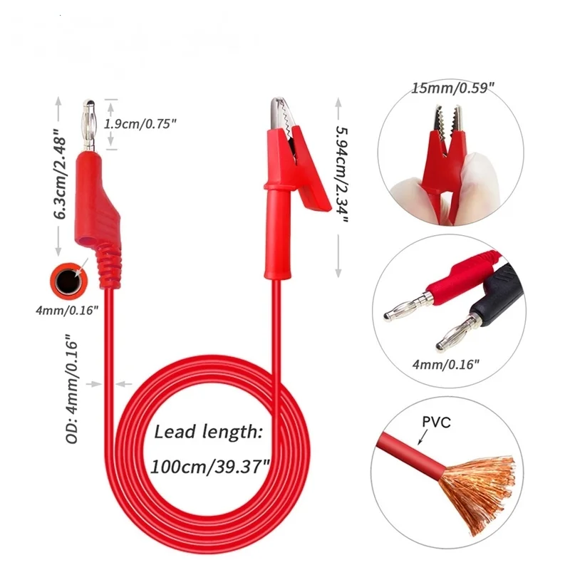 Cavo Con Connettori Banana 4mm E Clip A Coccodrillo Per Multimetro E Alimentazione