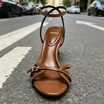 Unique Narrow Band Heeled Gladiator Sandals Women Brown Fashion Ankle-Strap High Heels for Ladies Sexy Open-Toe Designer Shoes