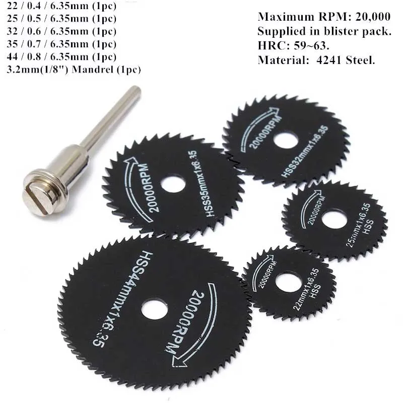 

6pcs High Speed Steel Circular Saw Cutter Mini Rotary Drill Cutting Tools For Metal Wood Cutting And Grinding