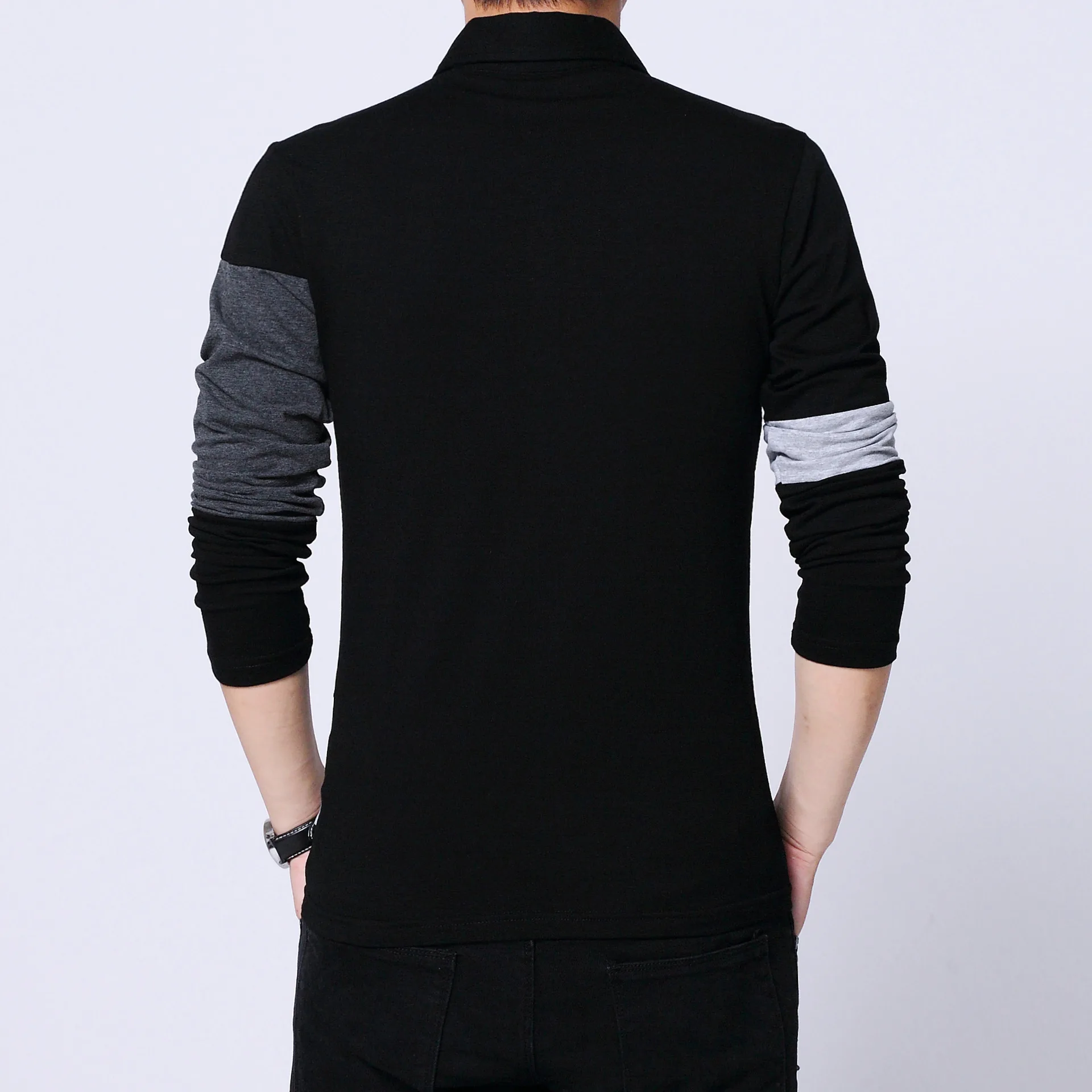 Lutratocro Men Contrast Color Slim Pullover Stitching Long-Sleeve T-Shirts