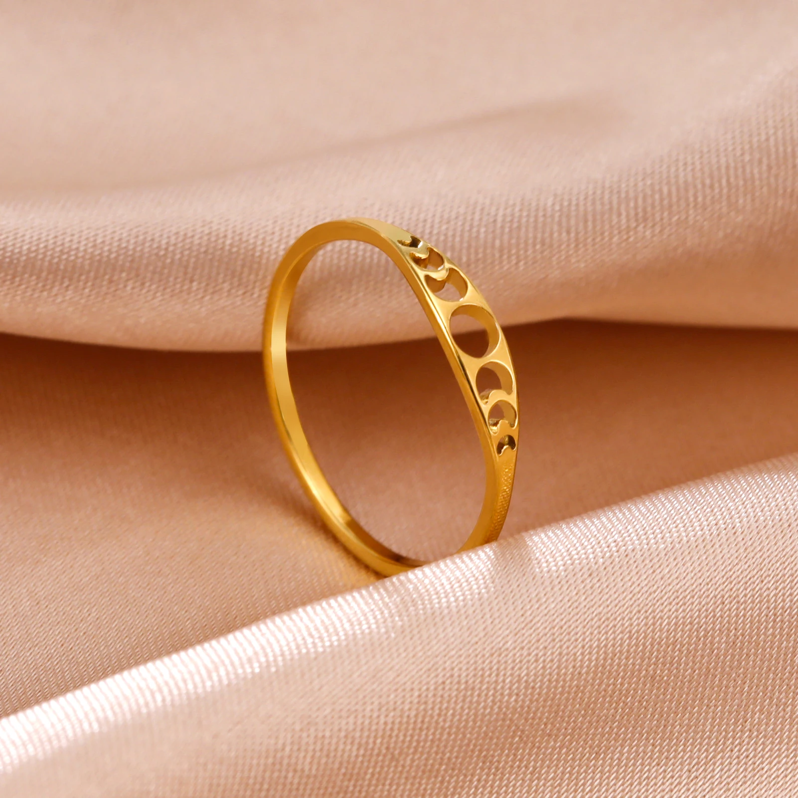 Kkjoy Mode Edelstahl Rebe und Blume Ring für Frauen Crescent Moon Ringe Trendy Party Schmuck Geschenk für Liebhaber Großhandel – Detail 19