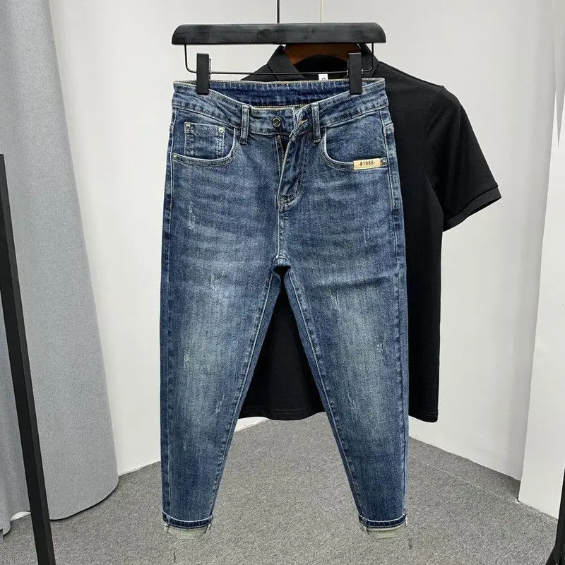 High Quality Fashion Luxury Harajuku Spring and Autumn Casual Blue Slim Jeans for Men New Pencil Pants Design 2024 Denim Jeans 2
