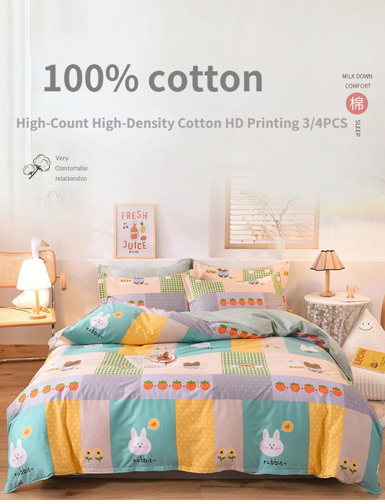 2022 Japan Style Plaid Pattern Bedding Set Queen King 100% Cotton Bedding Set Duvet Cover Set with Sheets Quilt Cover Pillowcase