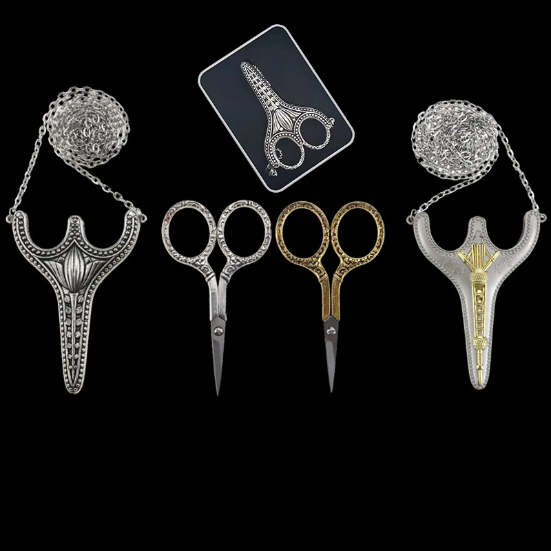 Stainless Steel Sharp Tip Sewing Snips Thread Cutter Safety Scissors With Sheath Chain For Embroidery