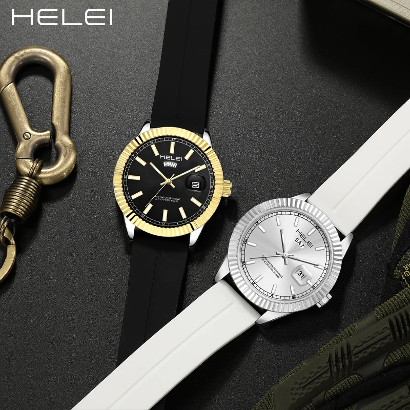 HELEI2024 hot retro men's watches fashion gradient dial men's silicone strap waterproof men's watches gift for men