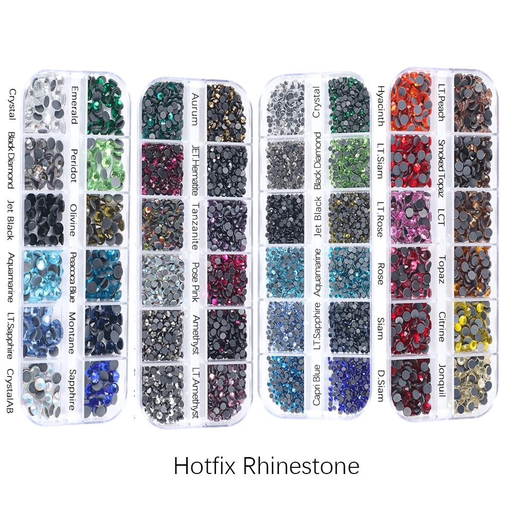 

Mix Sizes Hotfix Rhinestone 2450Pcs Box Set Iron on Glass Strass Flat Back Rhinestones Crystal for Garment Shirts Decoration