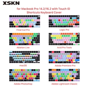XSKN Logic Pro Final Cut Pro Ableton 라이브 프리미어 macOS 단축키 키보드 커버, 새로운 Macbook Pro 16.2 /14.2, 터치 ID 포함