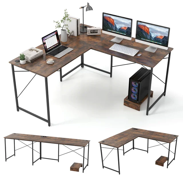 GOFLAME Reversible L-Shaped Desk 150 cm Corner Computer Desk-Coffee