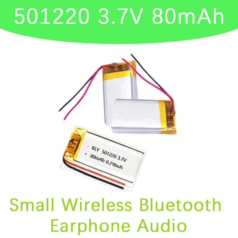 

Real Capacity 501220 3.7V 80mAh Polymer Lithium Rechargeable Battery for Watch, Bluetooth Headset, Beauty Instrument 051220 Mini