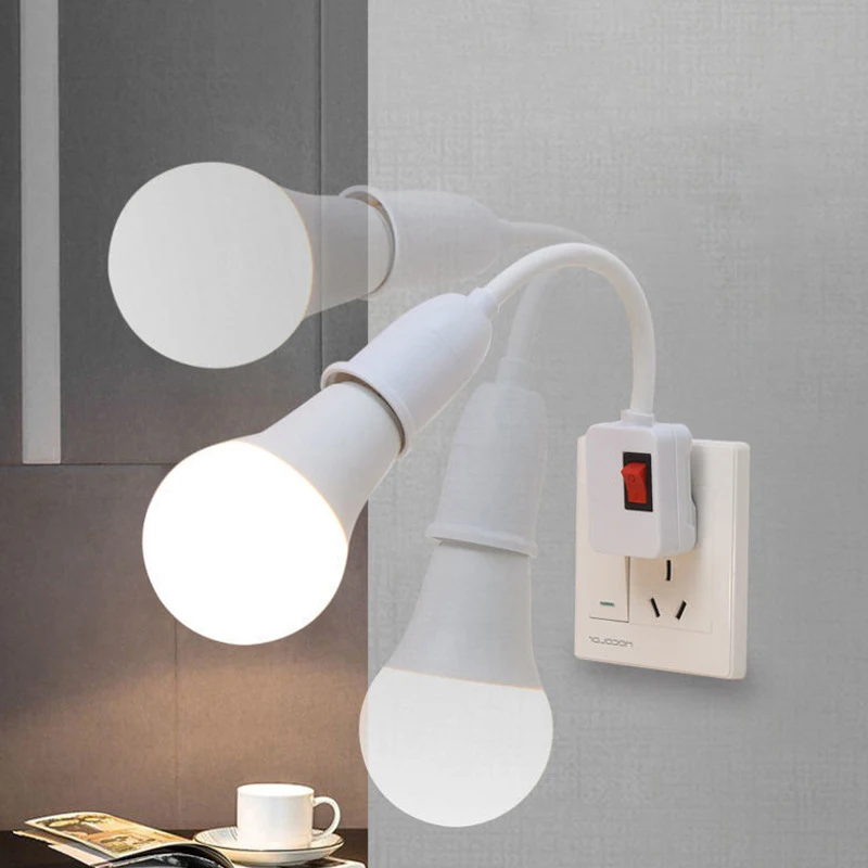 1Pc 220V LED Light Bulb E27 Socket Lamp Base Holder Adapter Converter With Switch EU UK Plug Energy Saving Lamp For Table