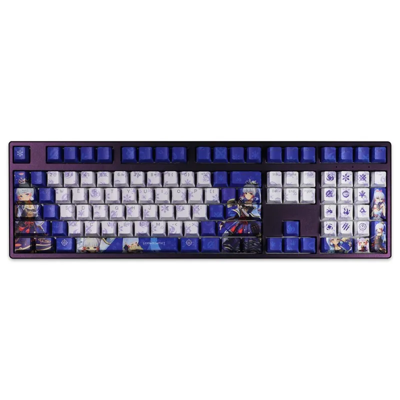 Teclas Conjunto Lados Pbt Tintura Subbed Keycaps Anime dos Desenhos Animados Gaming Keycap Backlit para Genshin Impacto Kamisato Ayaka 108 - Imagem 3