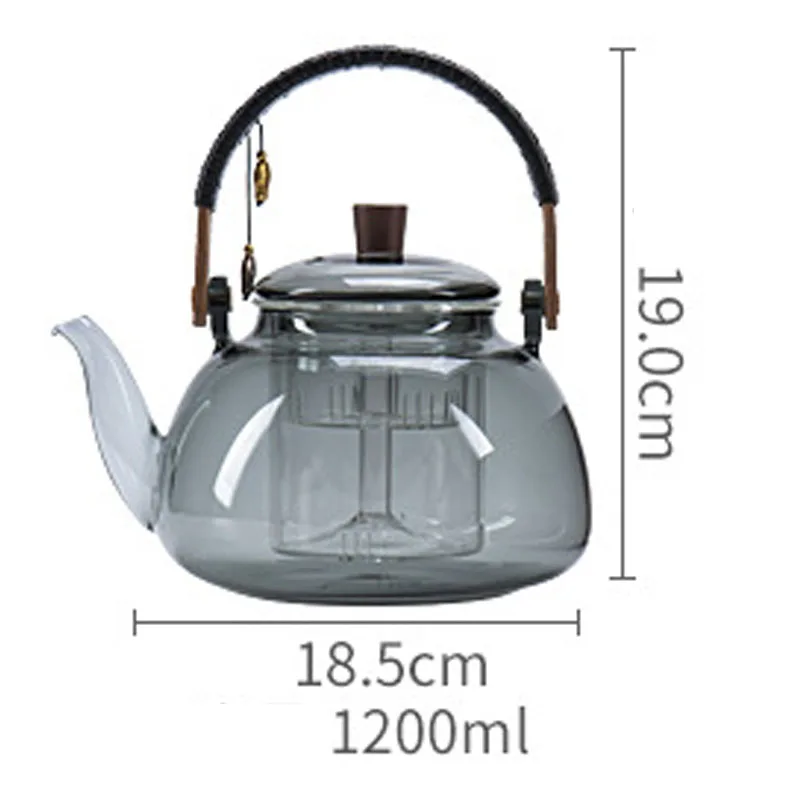 Chinese Style Smoke Grey Teapot, Heat-resistant Glass, Kung Fu Household, Tea Separation, 1200ML Household Boiling Tea Pots, 1Pc