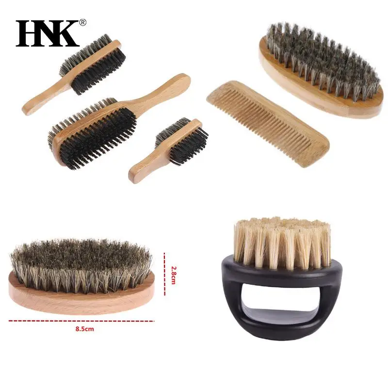 

High Quality Soft Boar Bristle Wood Beard Brush Hairdresser Shaving Tool Men Mustache Comb Kit With Gift Bag Beard Hair Comb Set