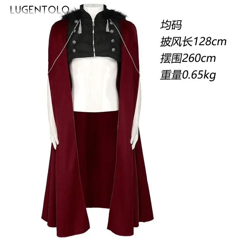 Men Medieval Hooded Cape Punk Chain Steampunk Coat New Zipper Party Grand Event Show Costume Retro Casual Trench Clothing